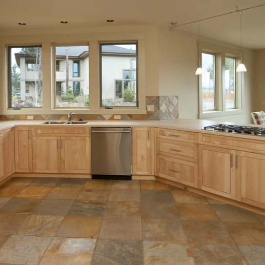 open kitchen with tile flooring - tile cleaning by Golden Wand